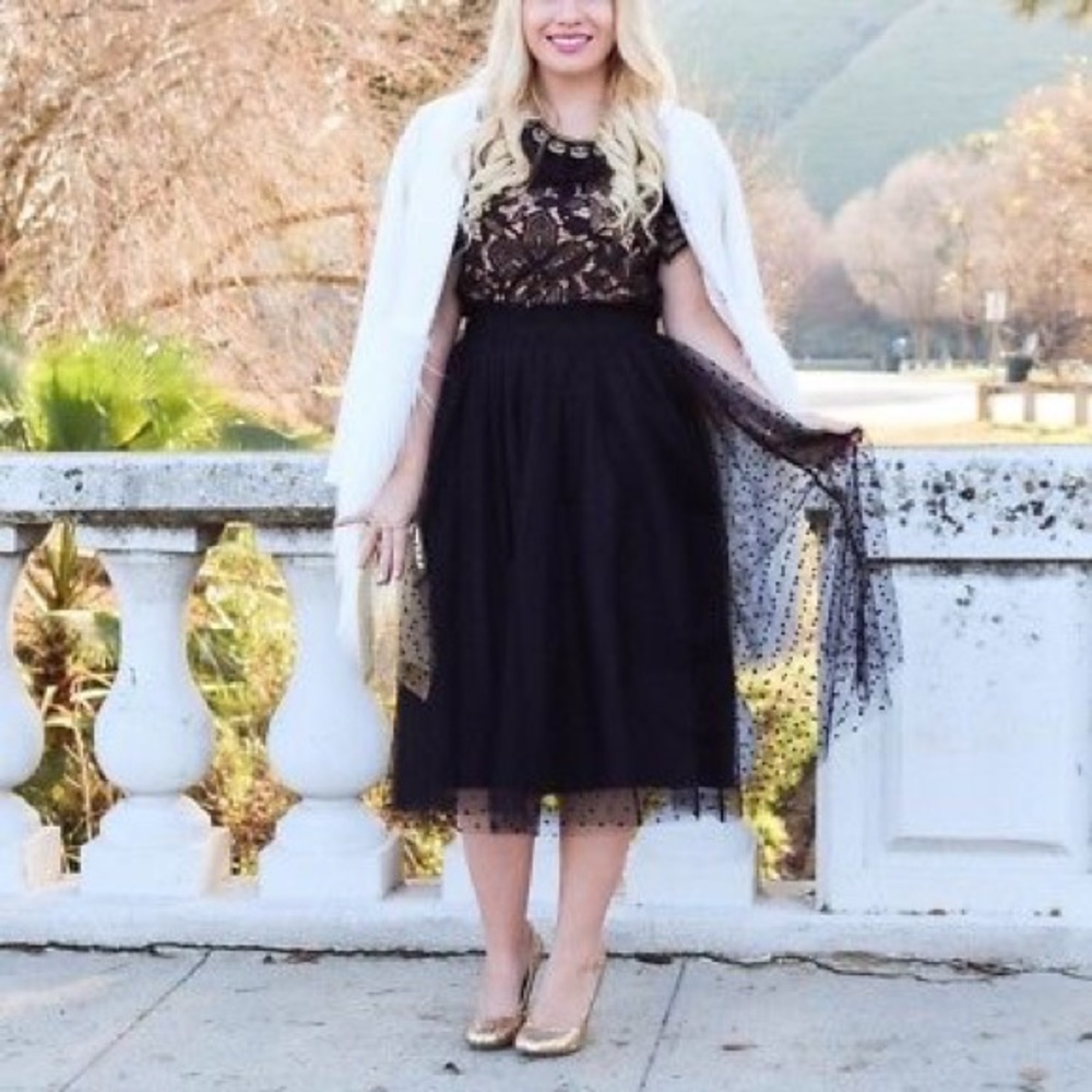LC Lauren Conrad Black Flocked Tulle Midi Skirt - Picture 4 of 8